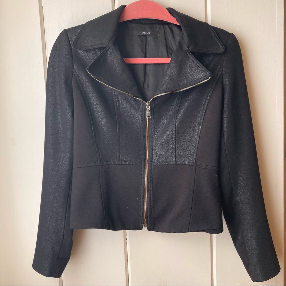 Tahari Zip Up Moto Jacket with peplum